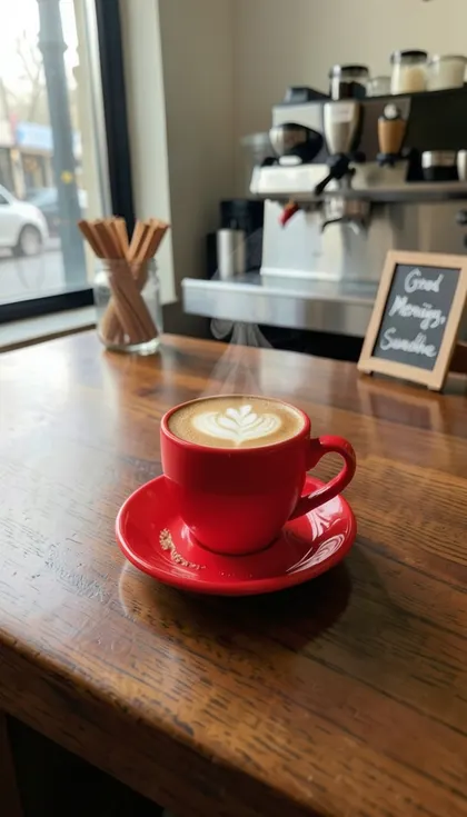 Nachher: derselbe Latte in einer roten Tasse